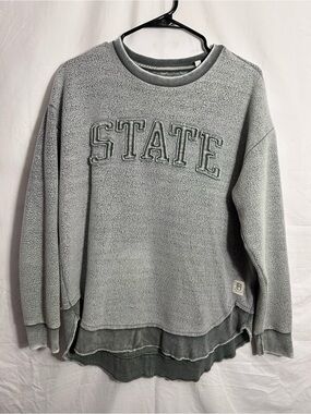 Pressbox Light Gray/Green Sherpa 'STATE' MSU Pullover